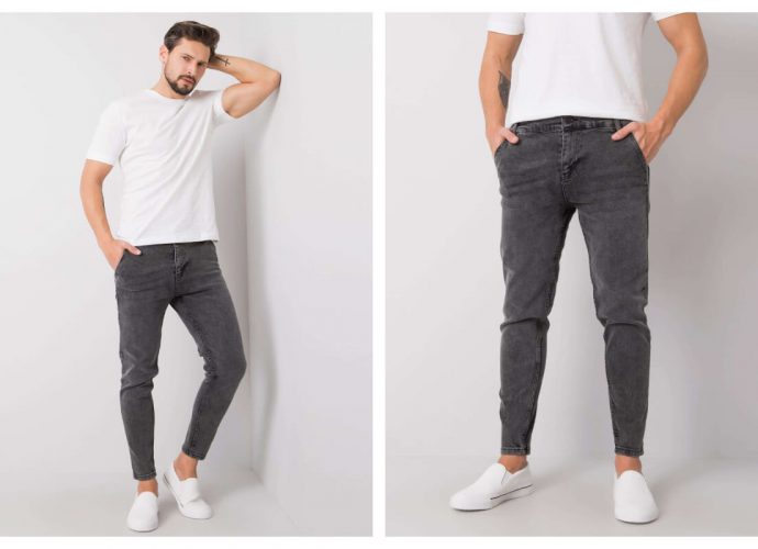 Męskie spodnie jeansowe w kolorze szarym